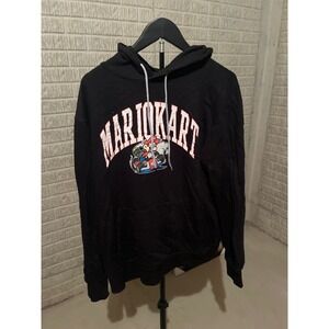 Mario Kart Hoodie Black White Arch Logo Racing Game Graphic Pullover‎ Size L